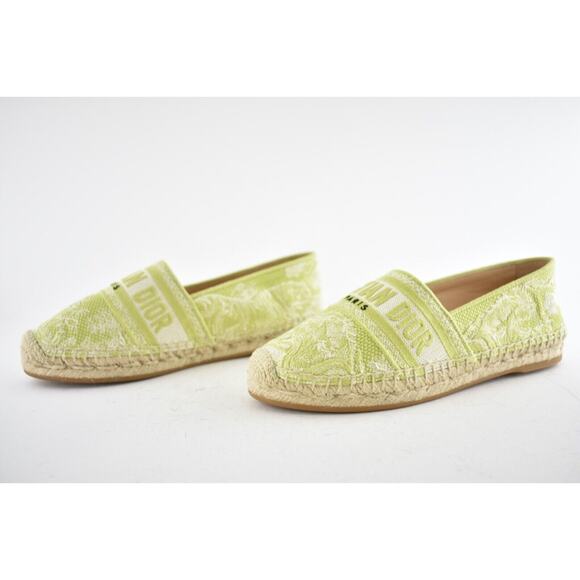Dior Granville Toile De Jouy Embroidered Lime Green Logo Espadrille Flat 41.5 - Picture 11 of 12